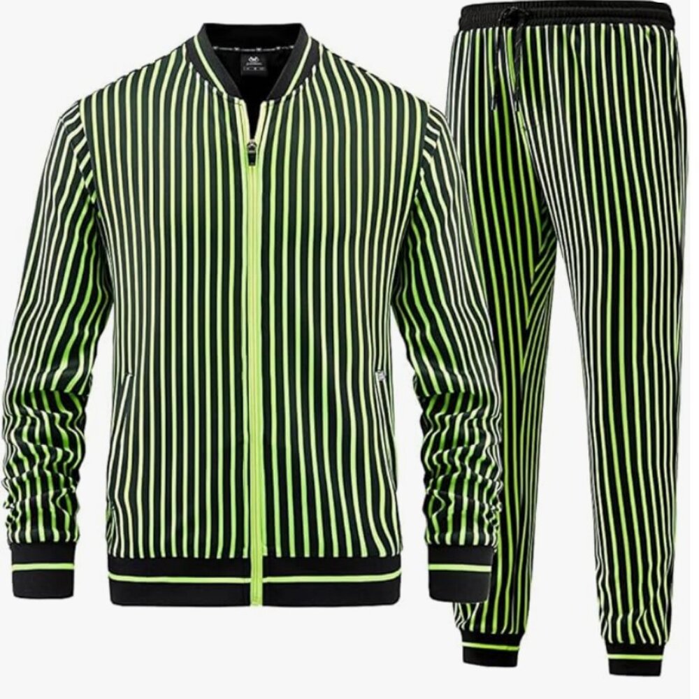 Two Piece Track Suit in Lime Green & Black (Jacket & Pants